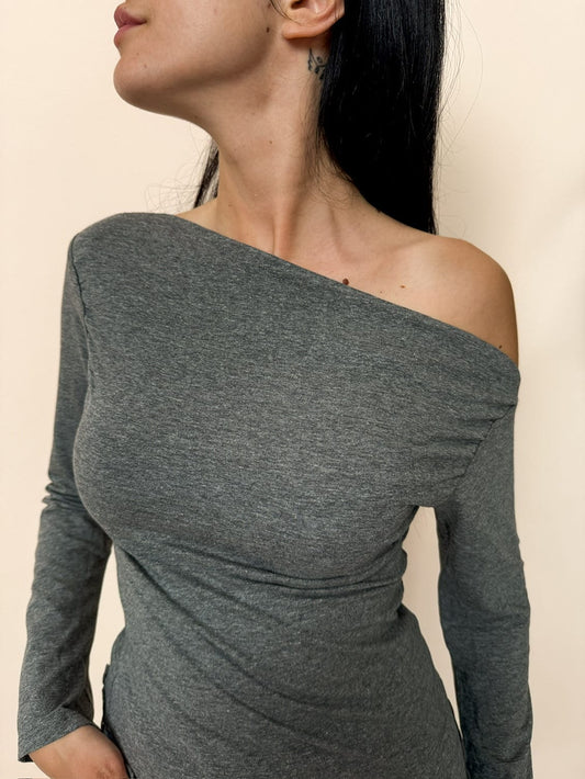 Maglia Thea collo asimmetrico - GRIGIO