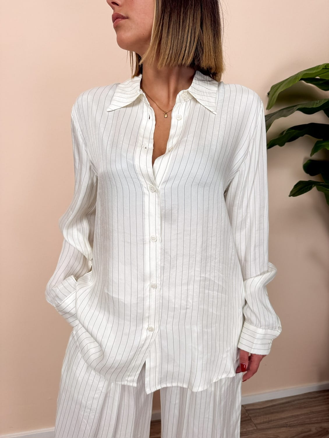 Camicia in cupro con righe - BURRO