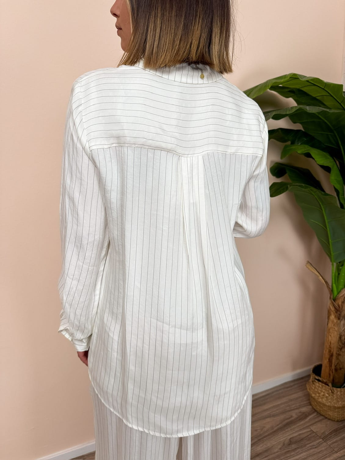 Camicia in cupro con righe - BURRO