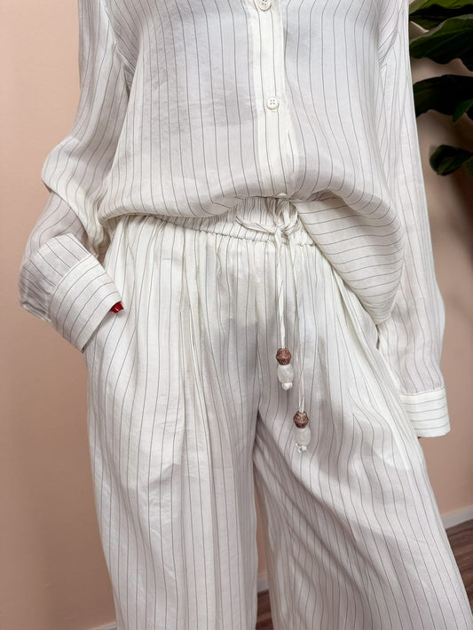 Pantalone in cupro con righe - BURRO