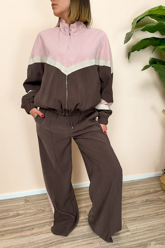 Pantalone bande in viscosa - ROSA/MARRONE