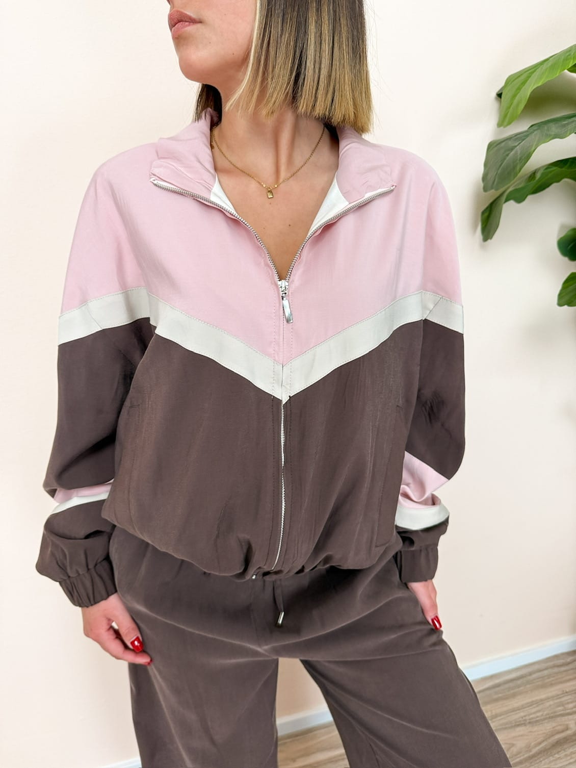 Bomber fantasia in viscosa - ROSA/MARRONE