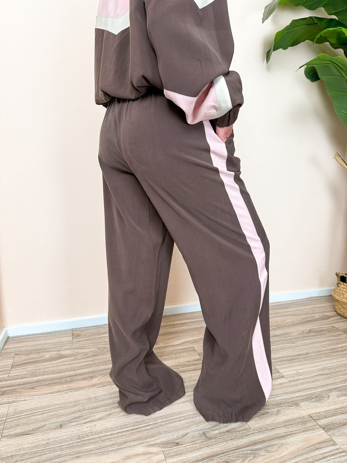 Pantalone bande in viscosa - ROSA/MARRONE