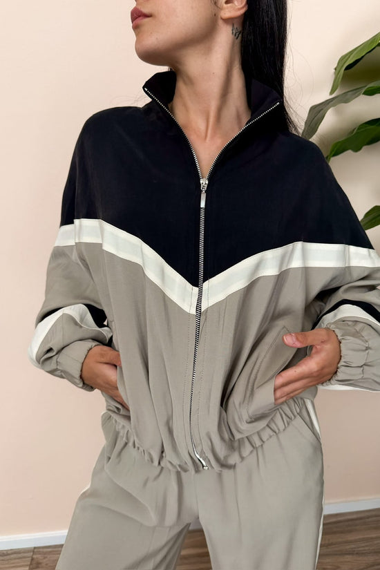 Bomber fantasia in viscosa - NERO/GRIGIO