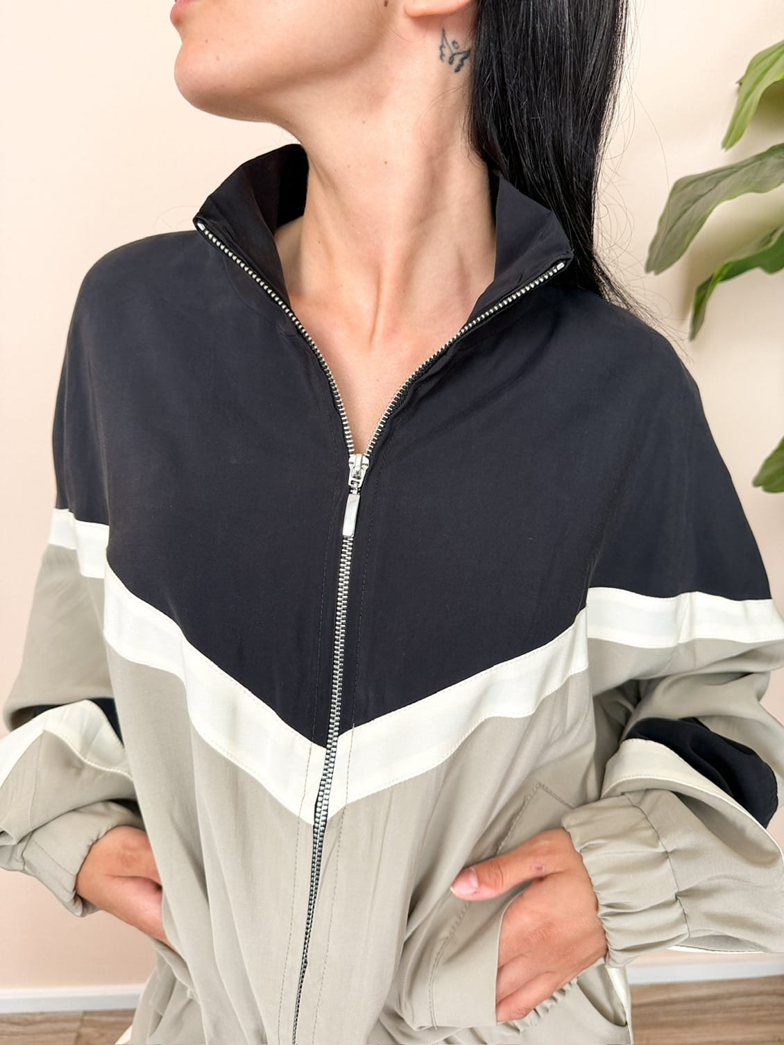 Bomber fantasia in viscosa - NERO/GRIGIO