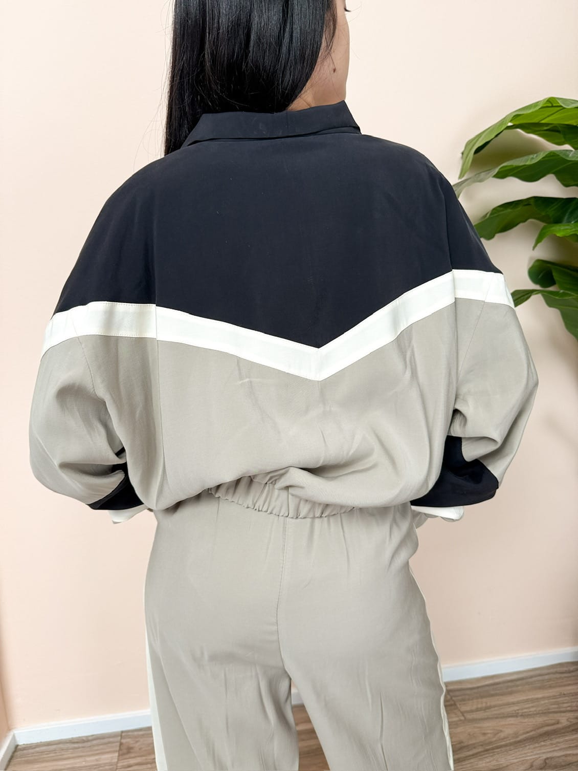 Bomber fantasia in viscosa - NERO/GRIGIO