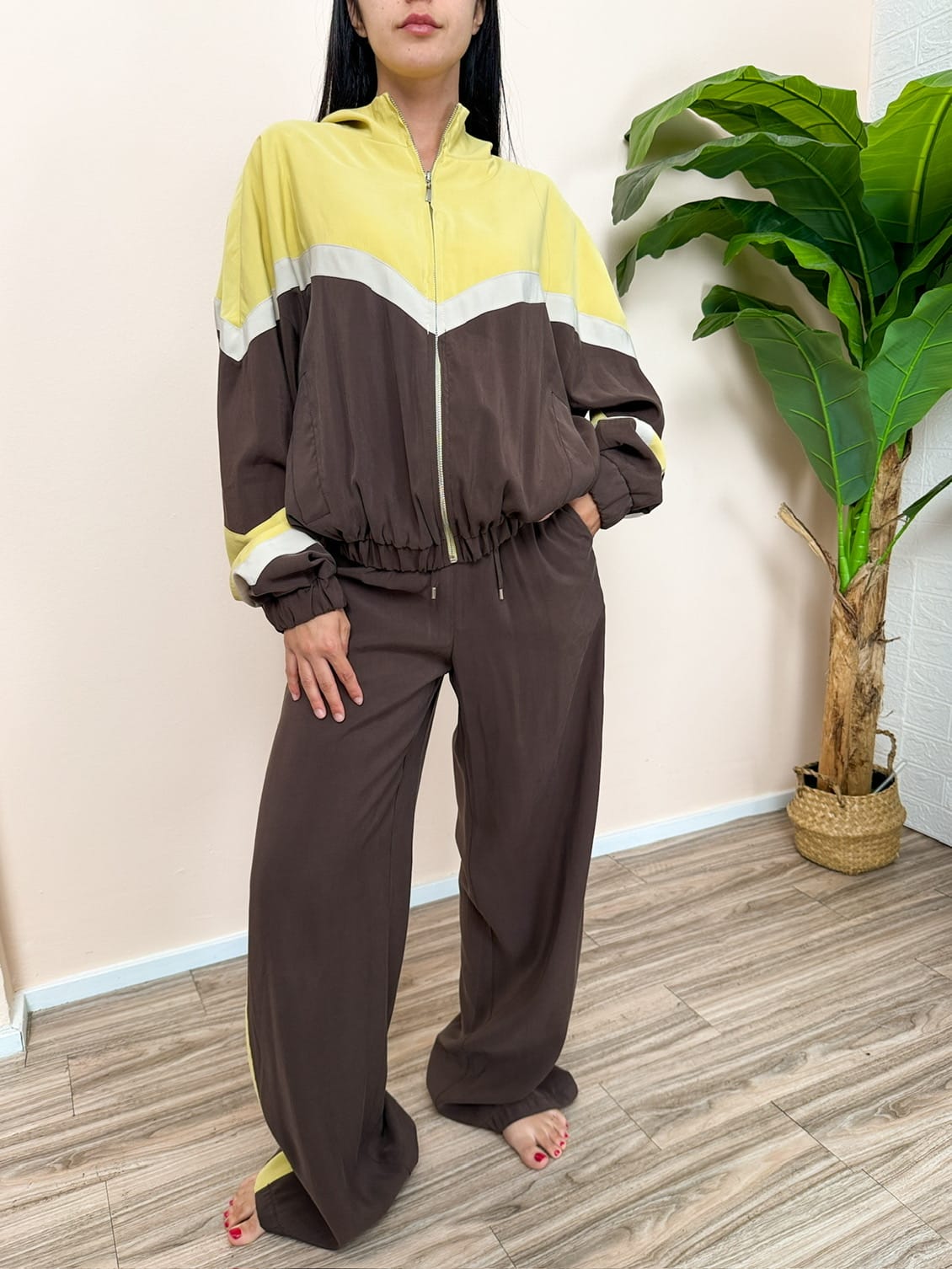 Pantalone bande in viscosa - GIALLO/MARRONE