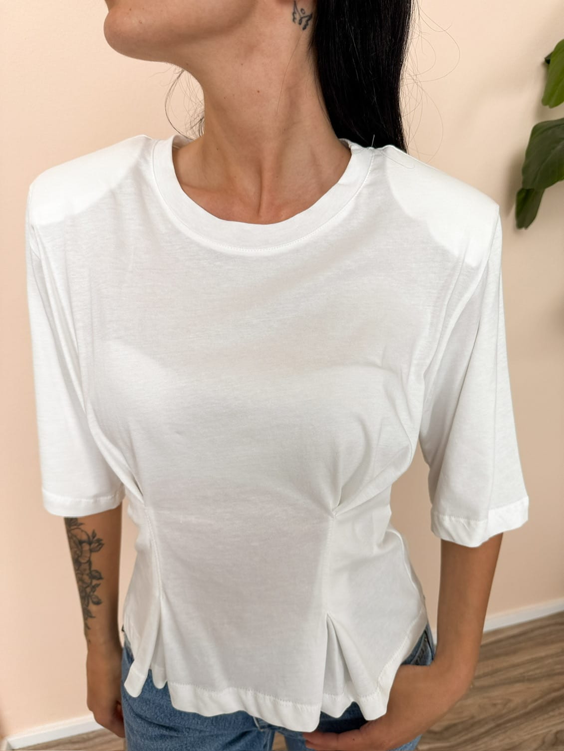 T-Shirt drappeggio - PANNA