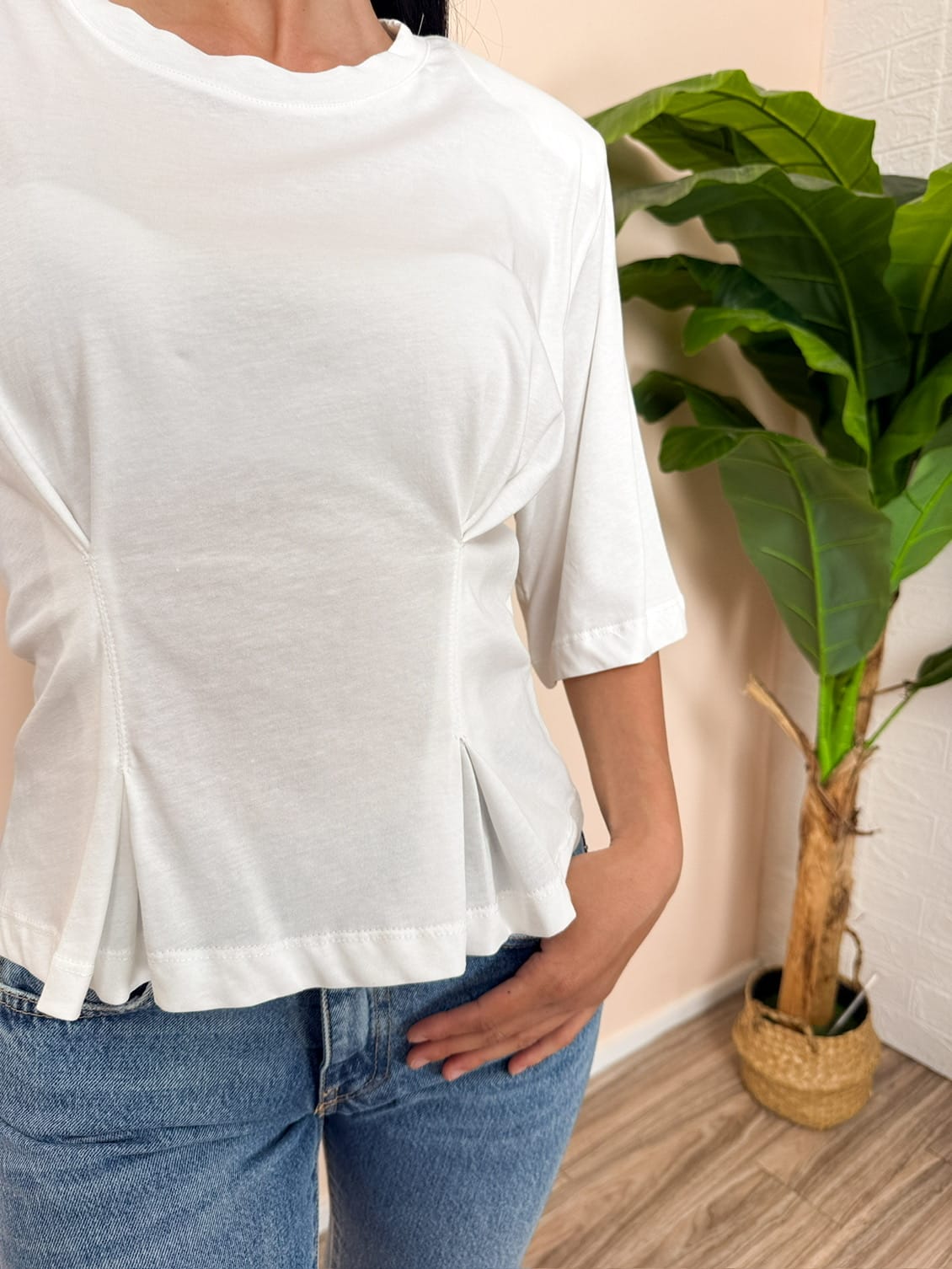 T-Shirt drappeggio - PANNA