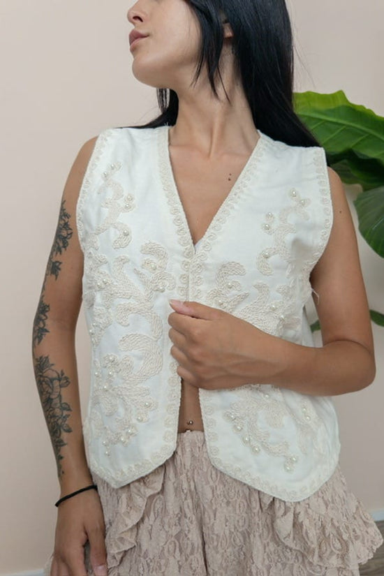 Gilet con ricamo - LATTE