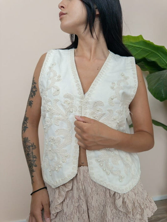 Gilet con ricamo - LATTE