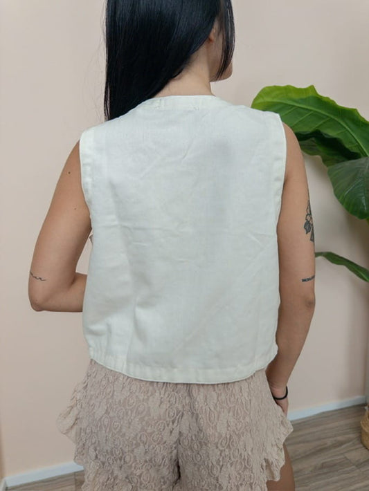Gilet con ricamo - LATTE