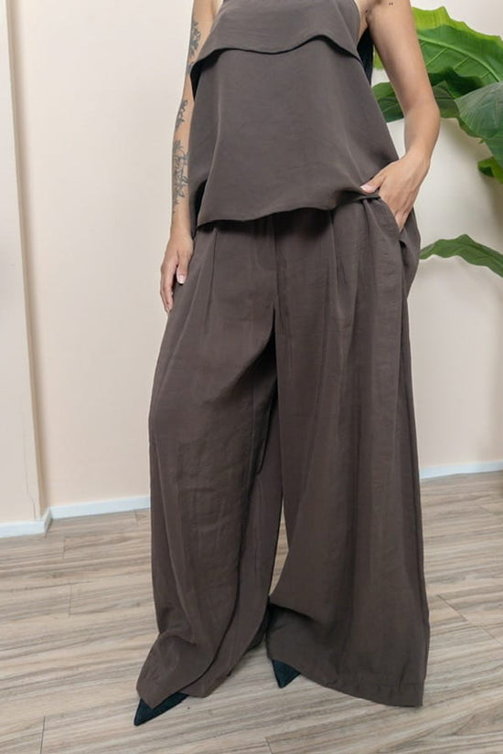 Pantalone largo pince - CACAO