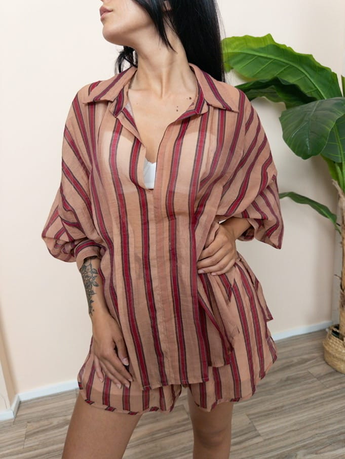 Camicia pieghe - CAMMELLO