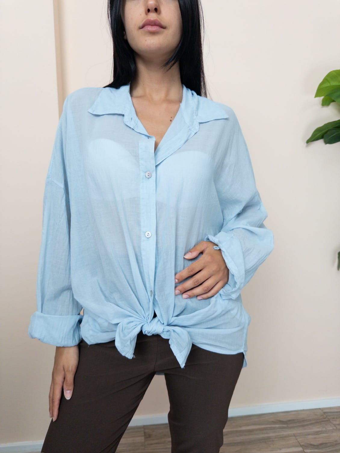 Camicia in mussola - CELESTE