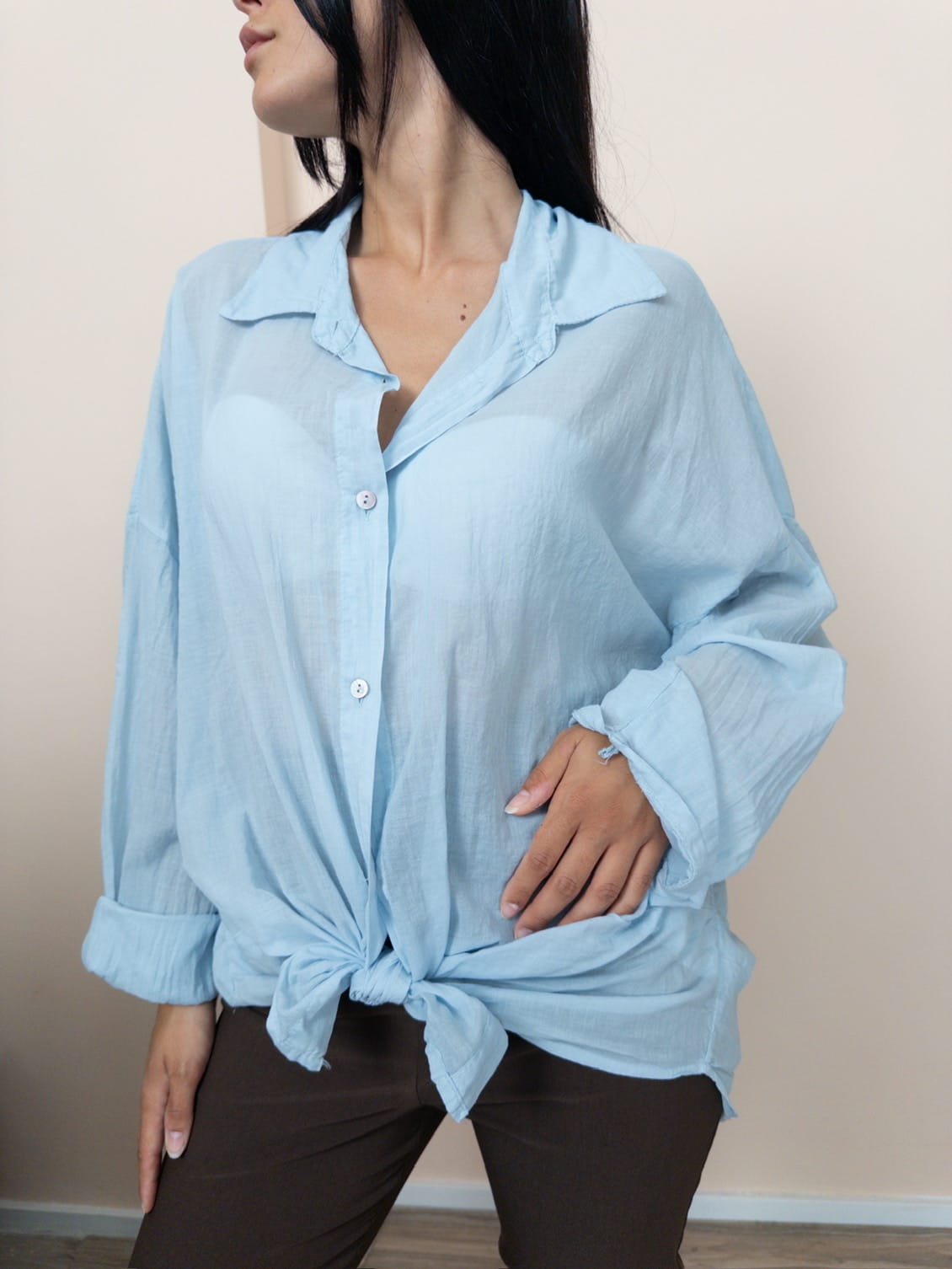 Camicia in mussola - CELESTE