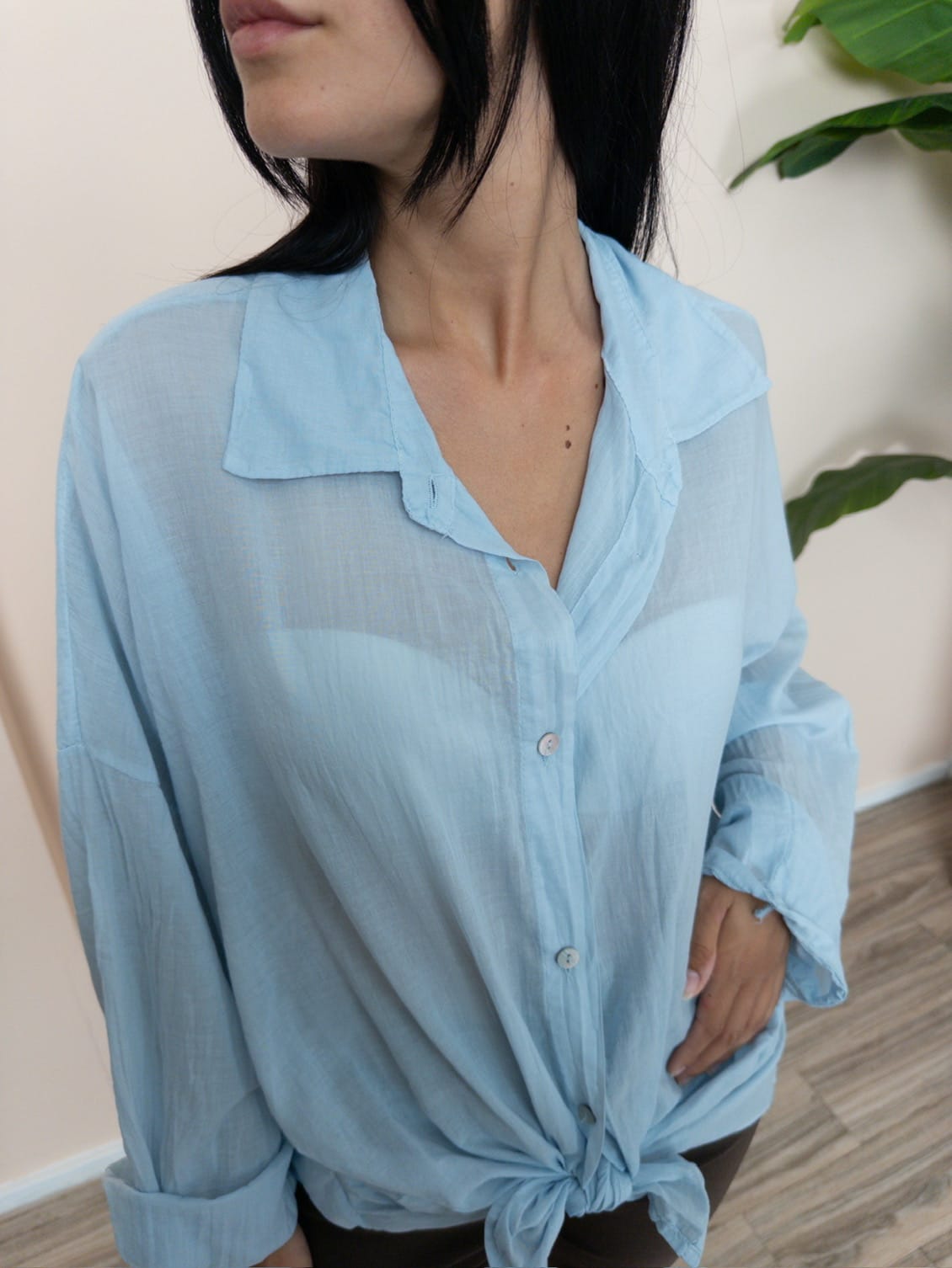 Camicia in mussola - CELESTE