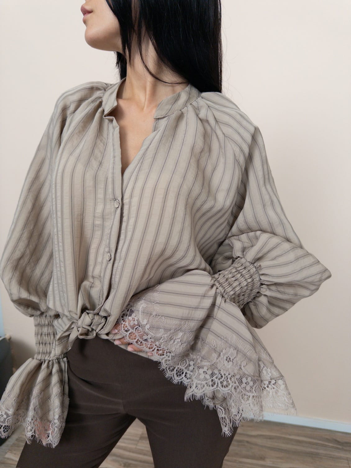Camicia viscosa annodata - BEIGE