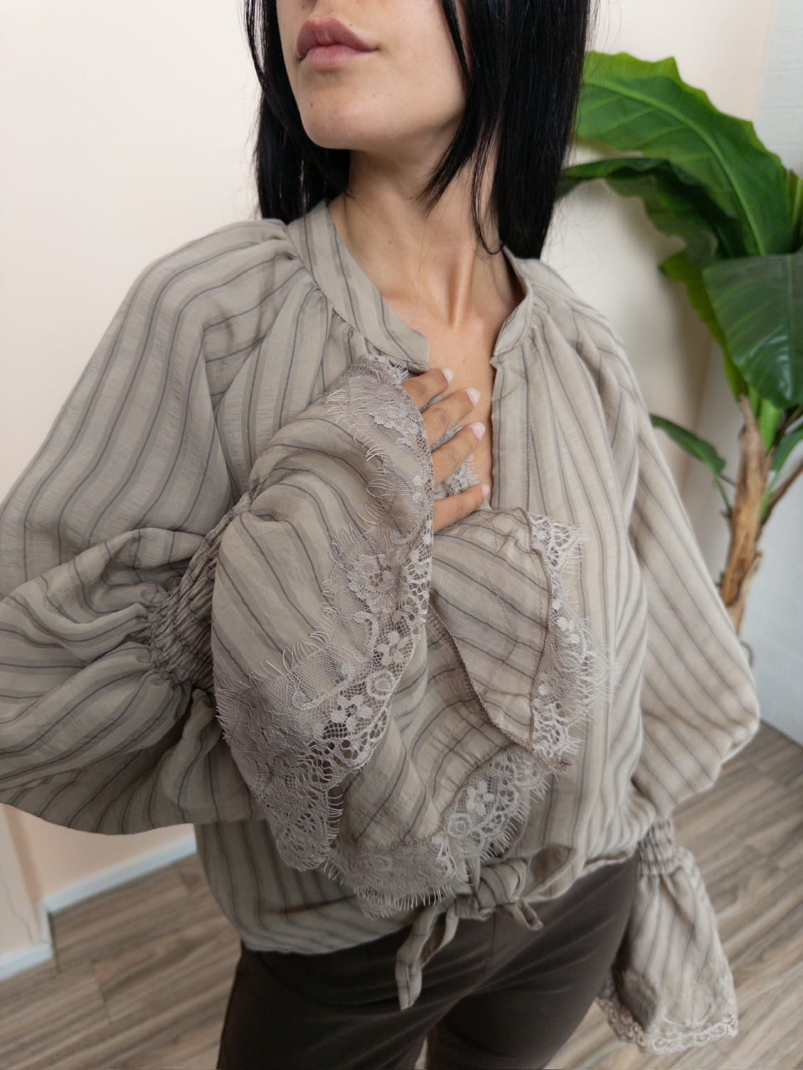 Camicia viscosa annodata - BEIGE
