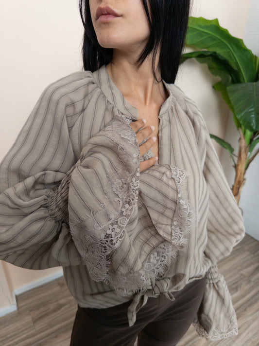 Camicia viscosa annodata - BEIGE