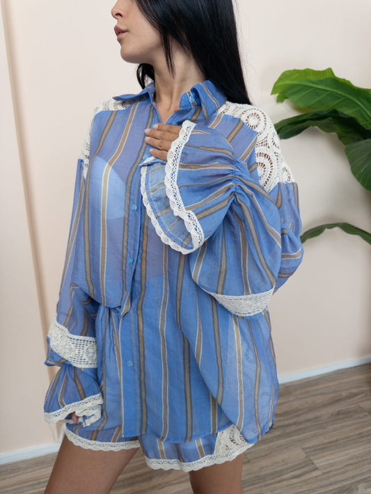 Camicia dettagli pizzo - CELESTE