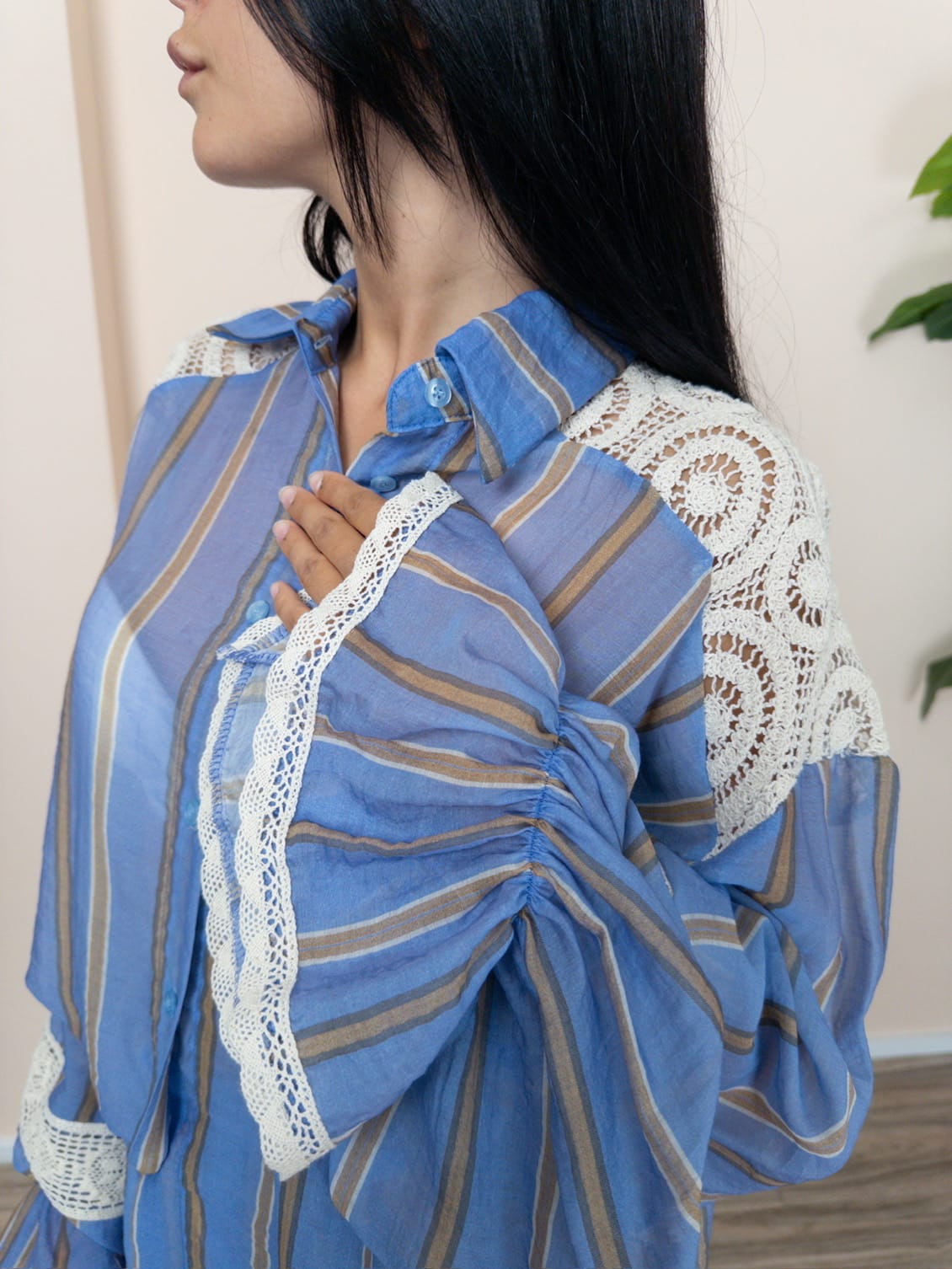 Camicia dettagli pizzo - CELESTE
