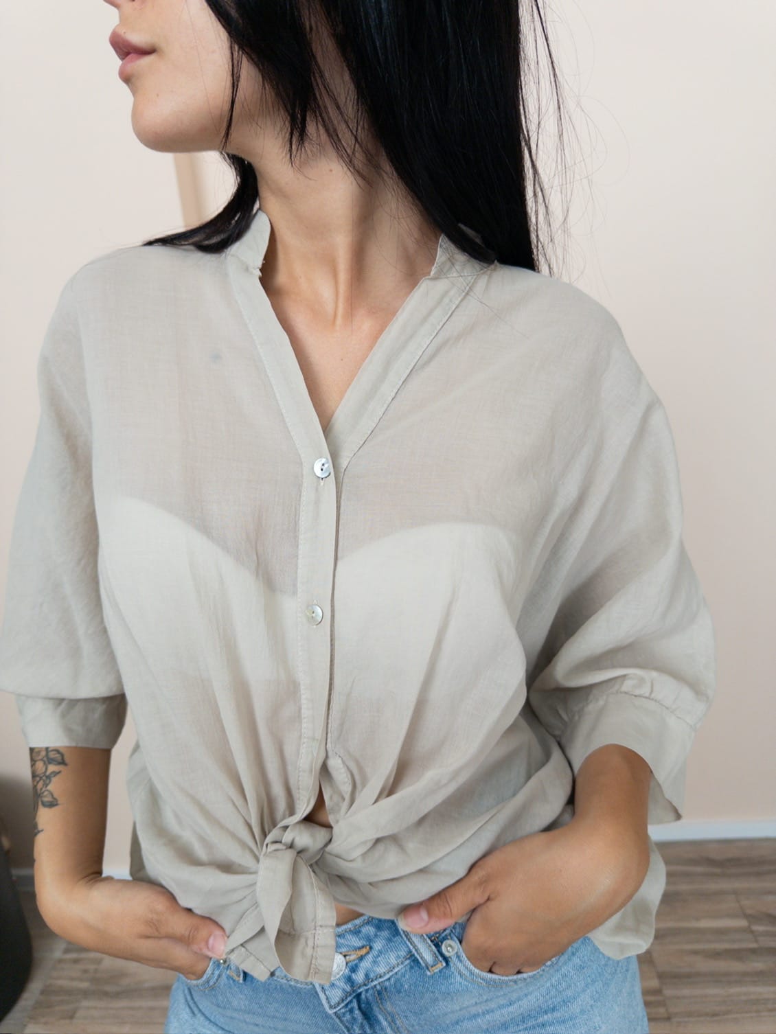 Camicia in mussola - BEIGE