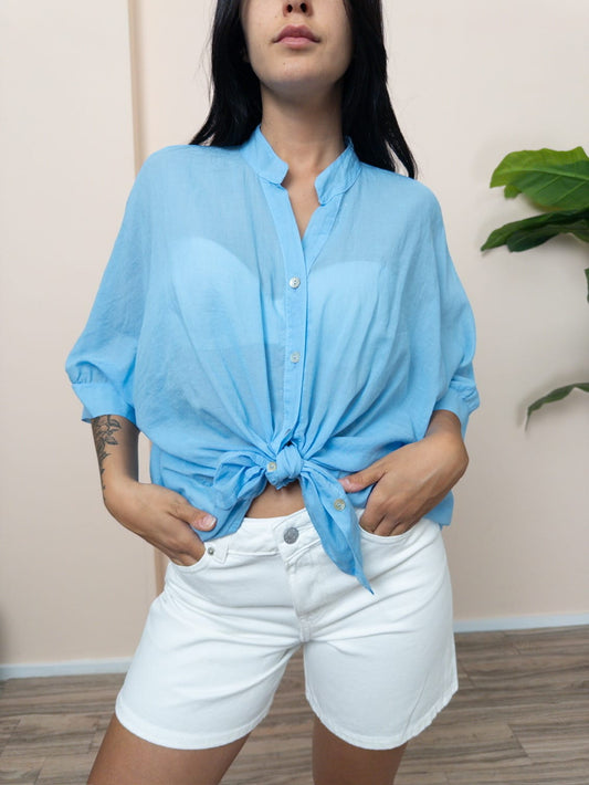 Camicia in mussola - CELESTE