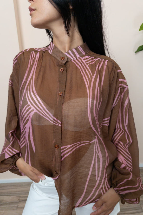 Camicia over in mussola - TABACCO