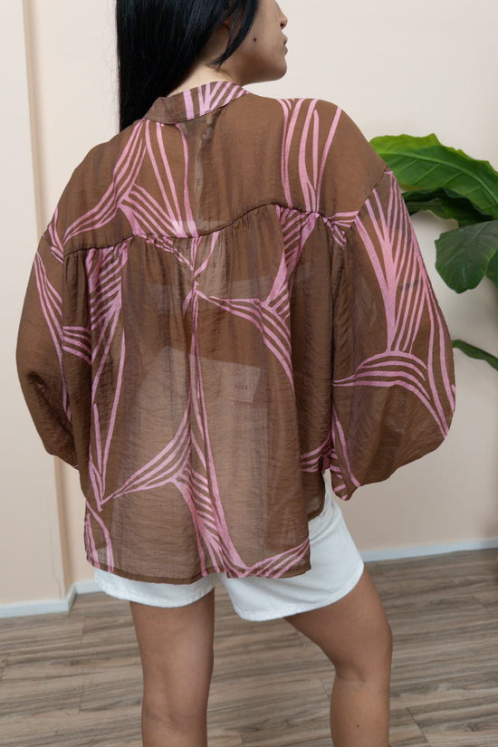 Camicia over in mussola - TABACCO