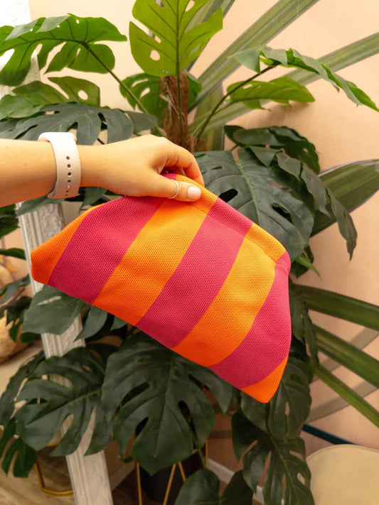 Pochette in tessuto a righe - FUXIA
