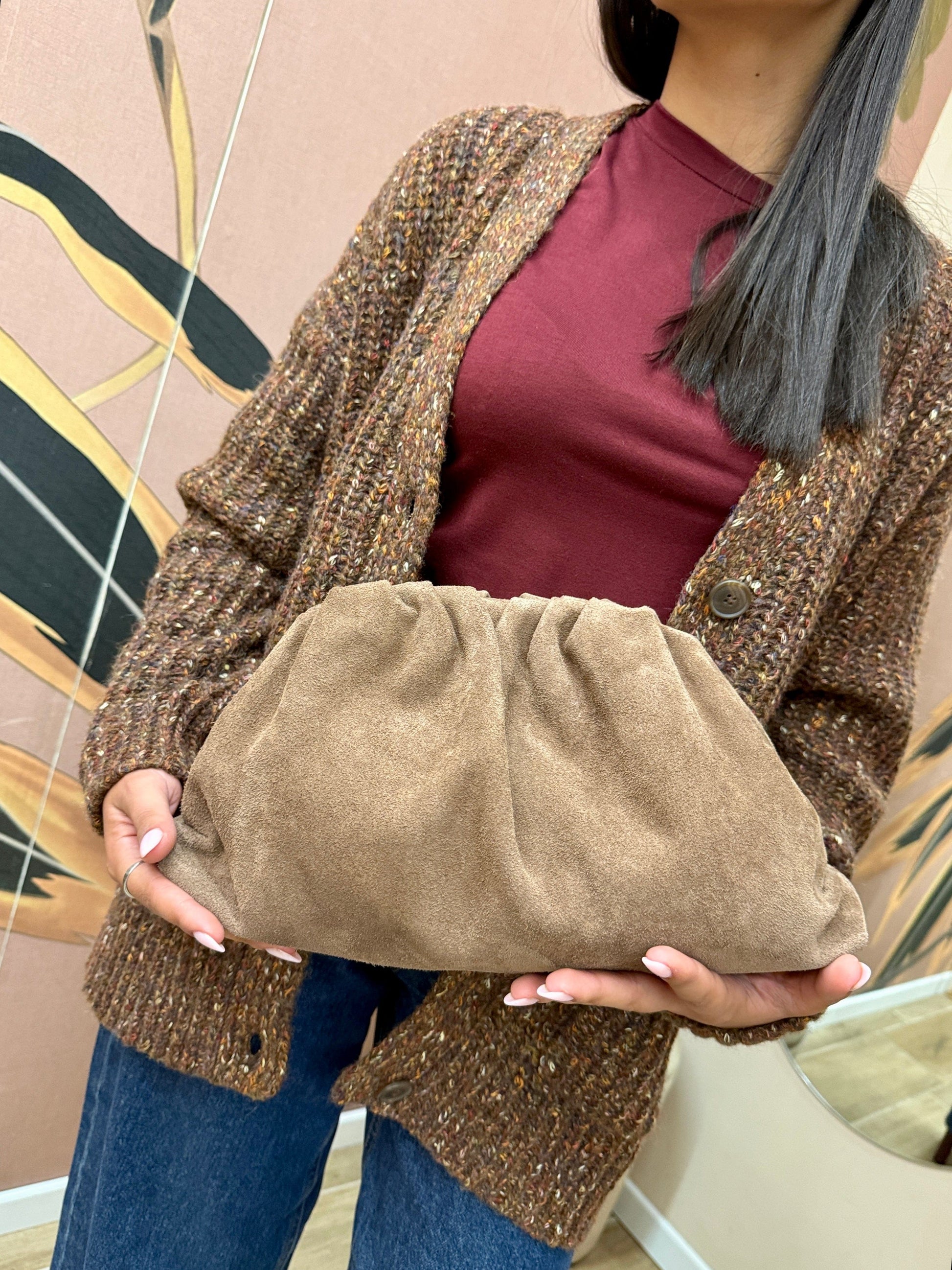 pochette in camoscio misura large - SABBIA