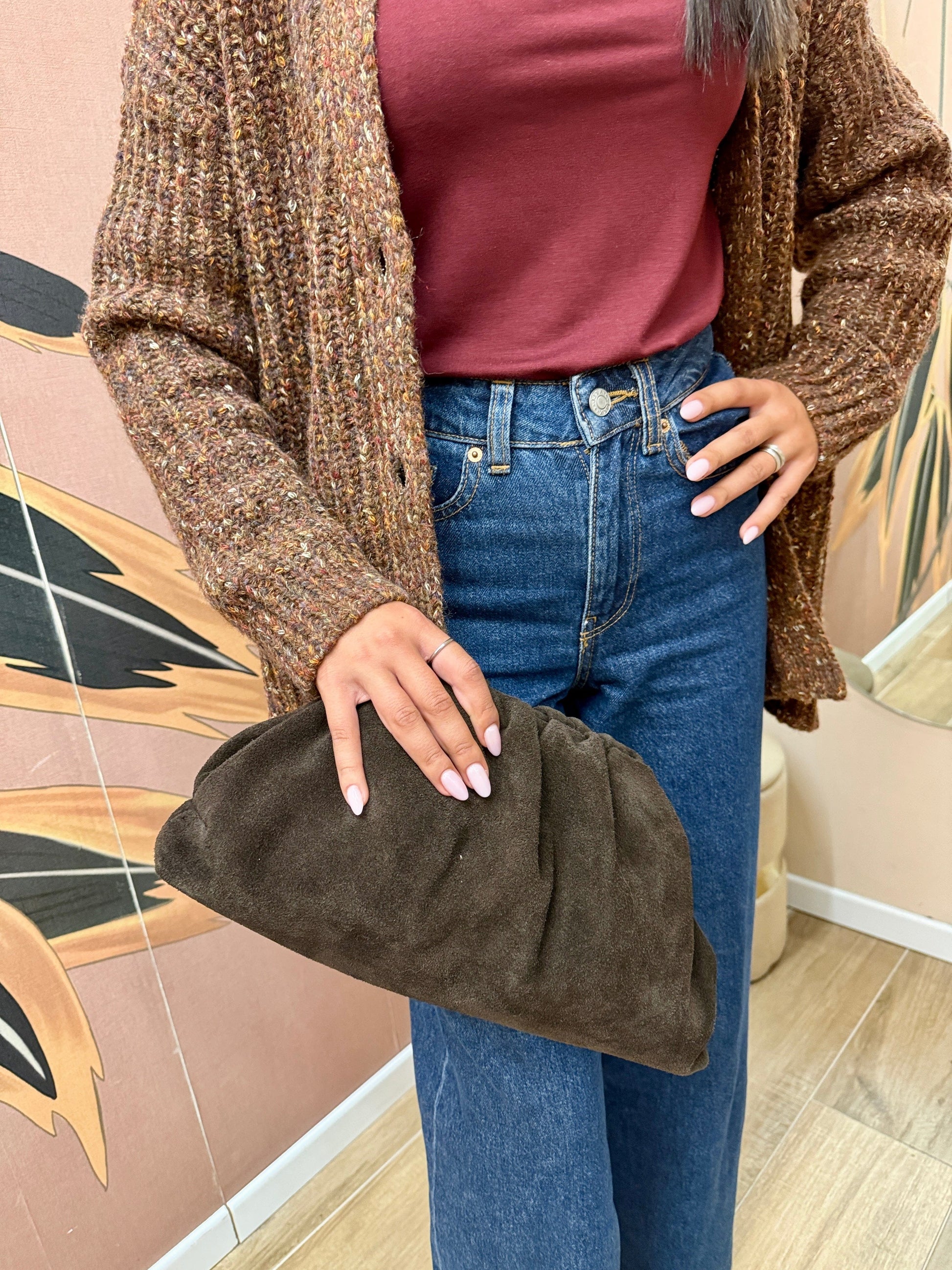 pochette in camoscio misura large - MORO