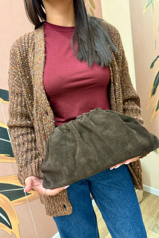 pochette in camoscio misura large - MORO