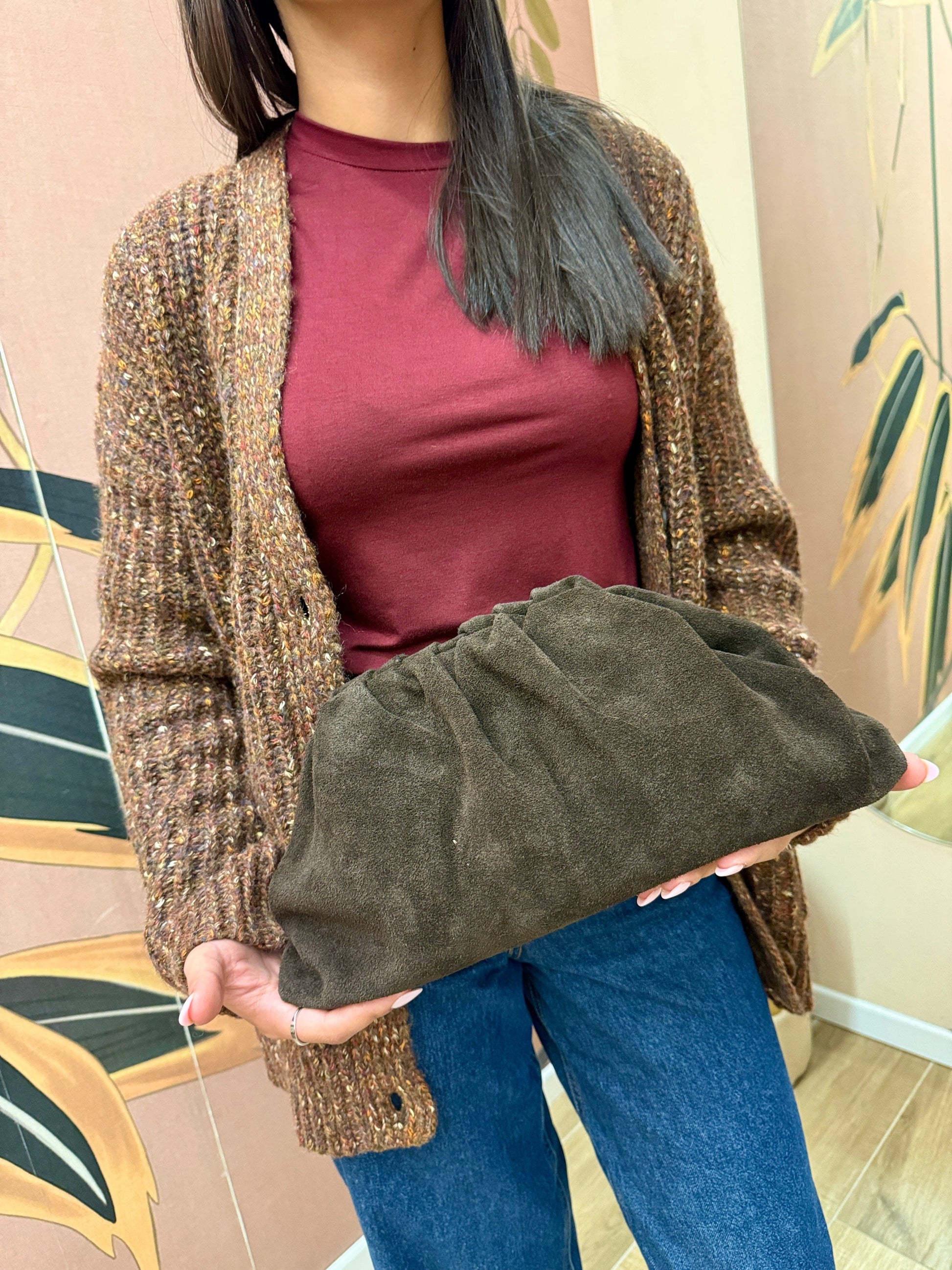 pochette in camoscio misura large - MORO