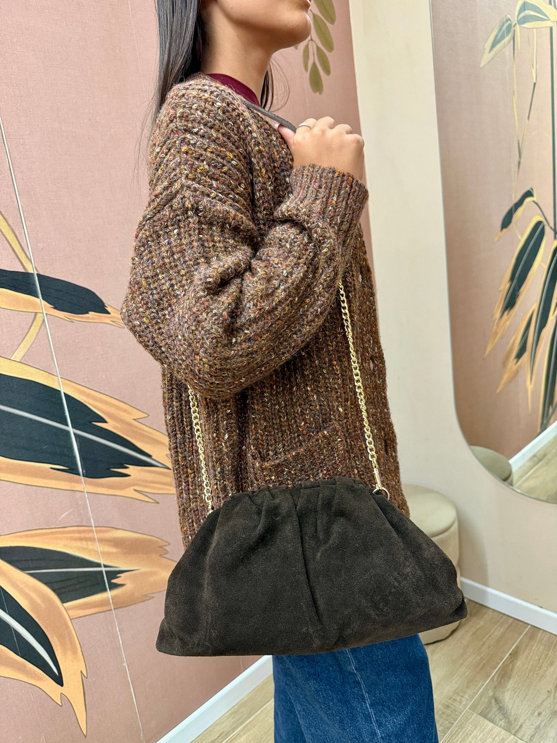 pochette in camoscio misura large - MORO