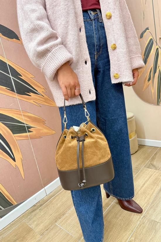 Secchiello mini in pelle e camoscio - CUOIO