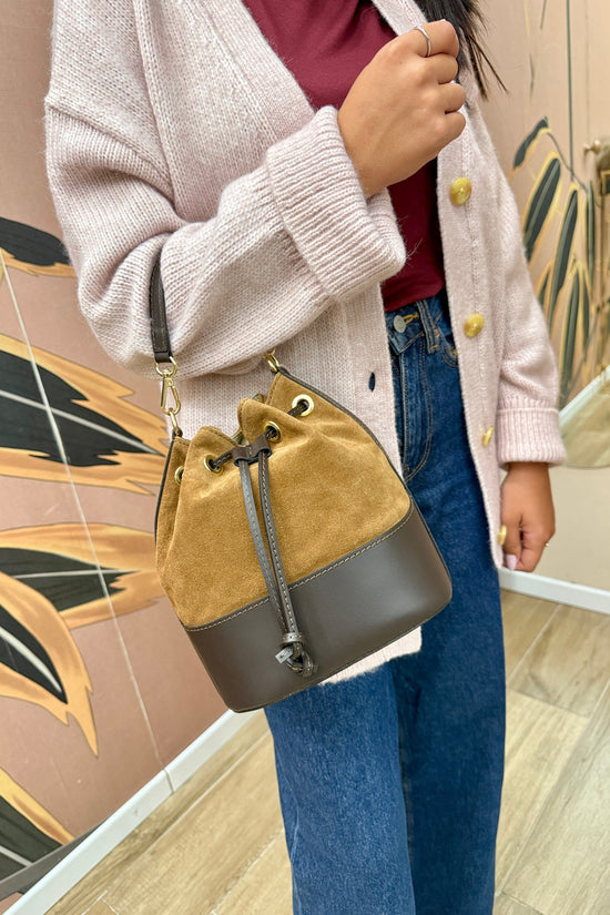 Secchiello mini in pelle e camoscio - CUOIO