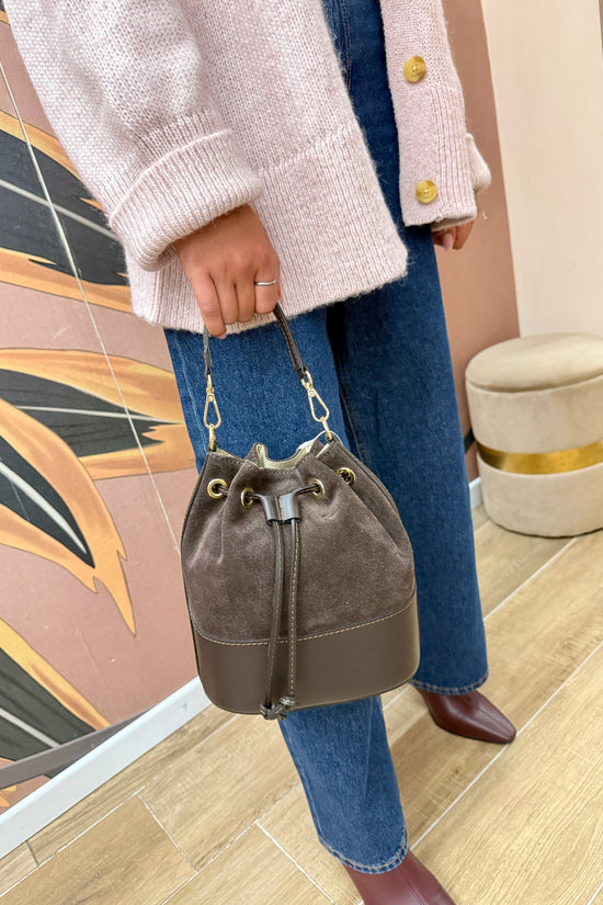 Secchiello mini in pelle e camoscio - MORO