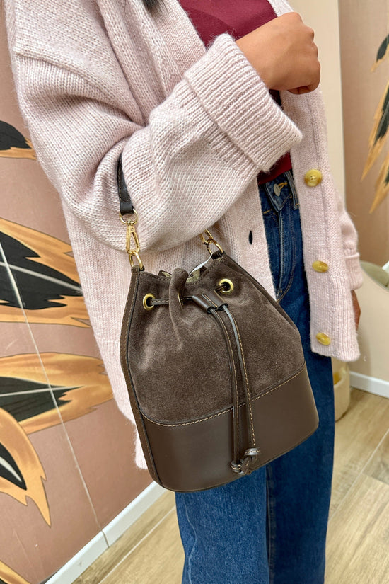 Secchiello mini in pelle e camoscio - MORO