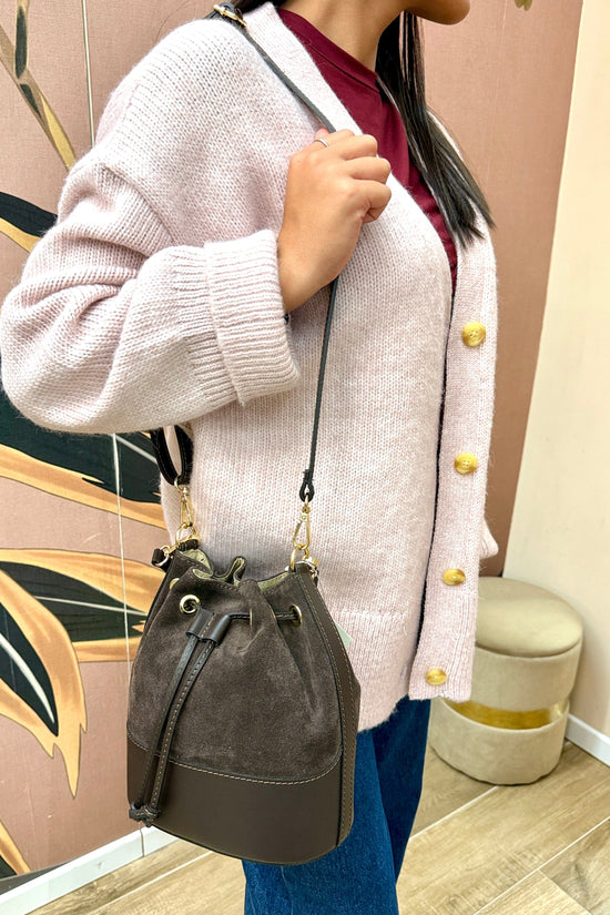 Secchiello mini in pelle e camoscio - MORO