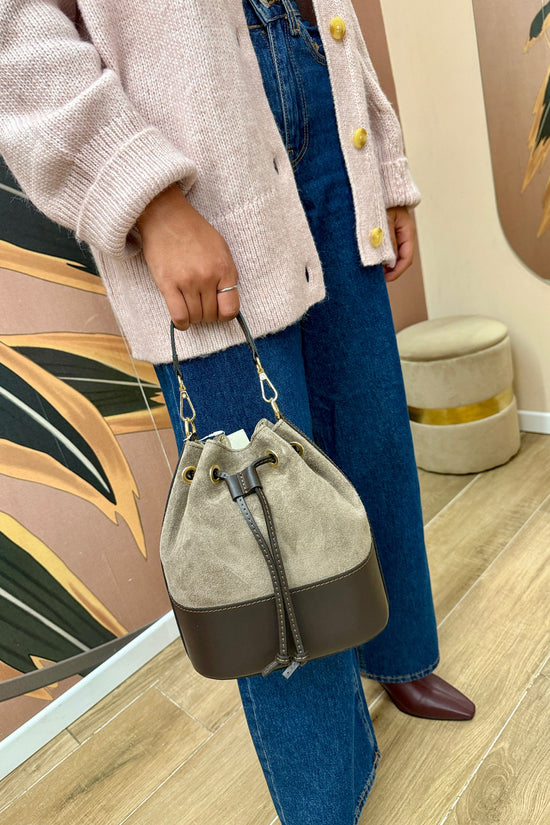 Secchiello mini in pelle e camoscio - TORTORA