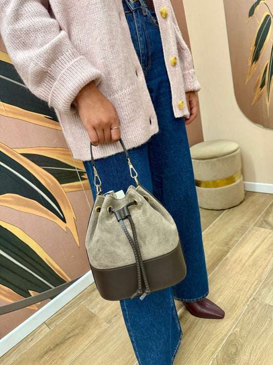 Secchiello mini in pelle e camoscio - TORTORA