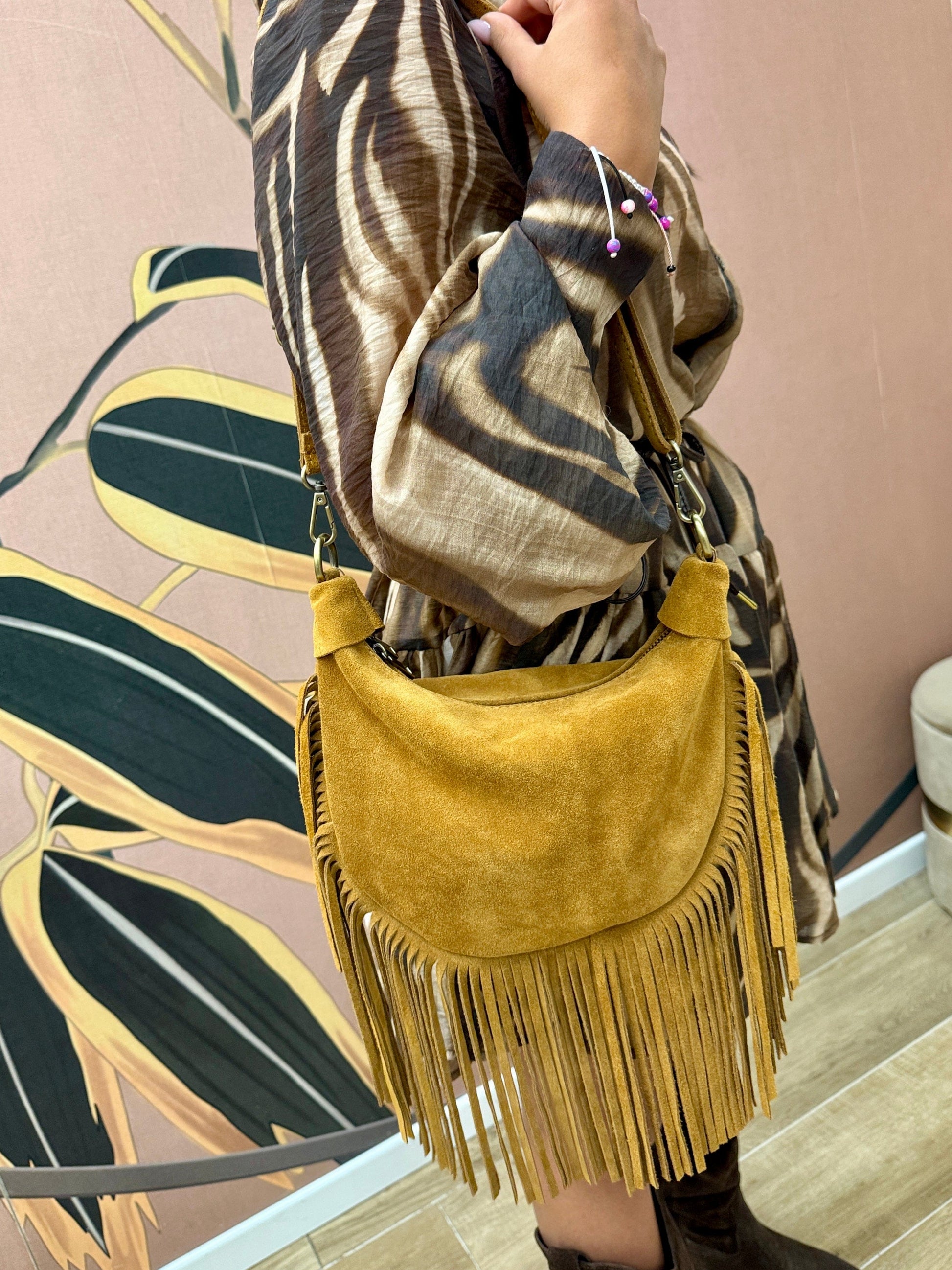 Borsa tracolla con frange - CUOIO