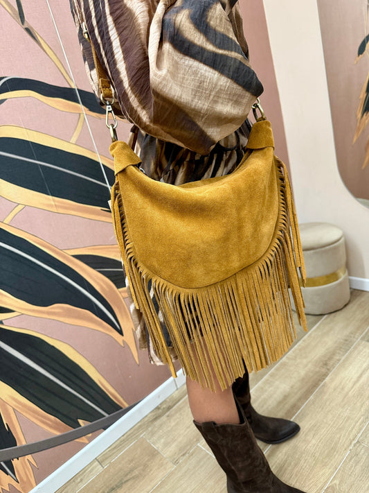 Borsa tracolla con frange - CUOIO