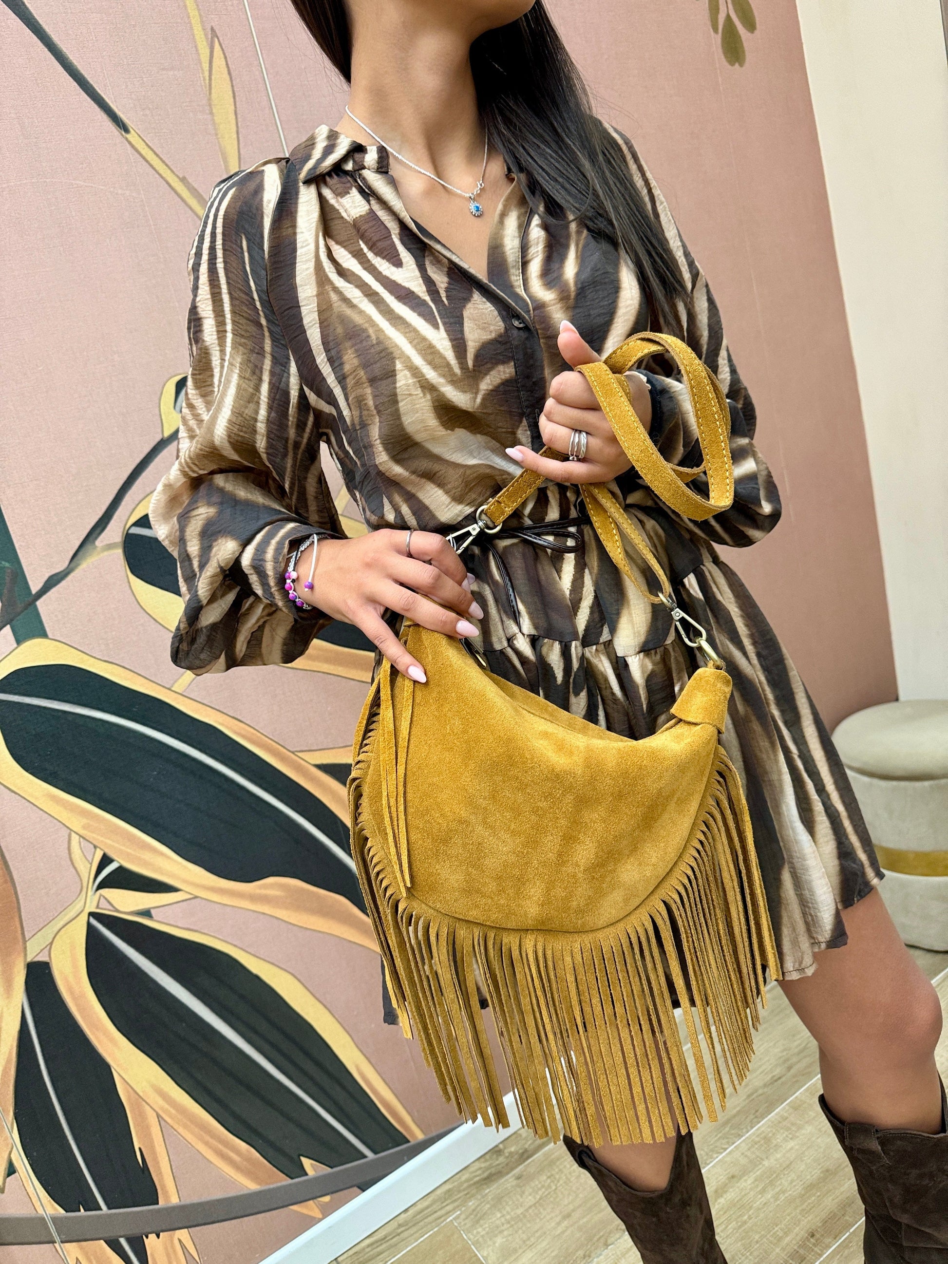 Borsa tracolla con frange - CUOIO