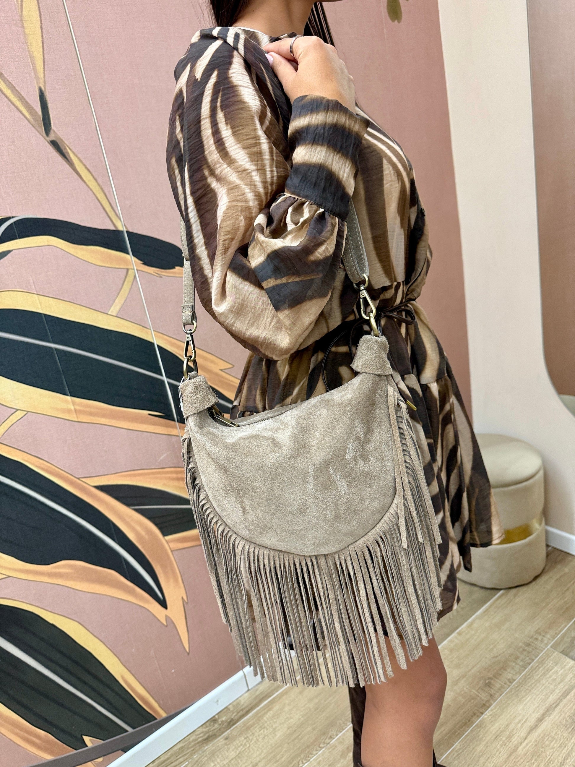 Borsa tracolla con frange - TORTORA