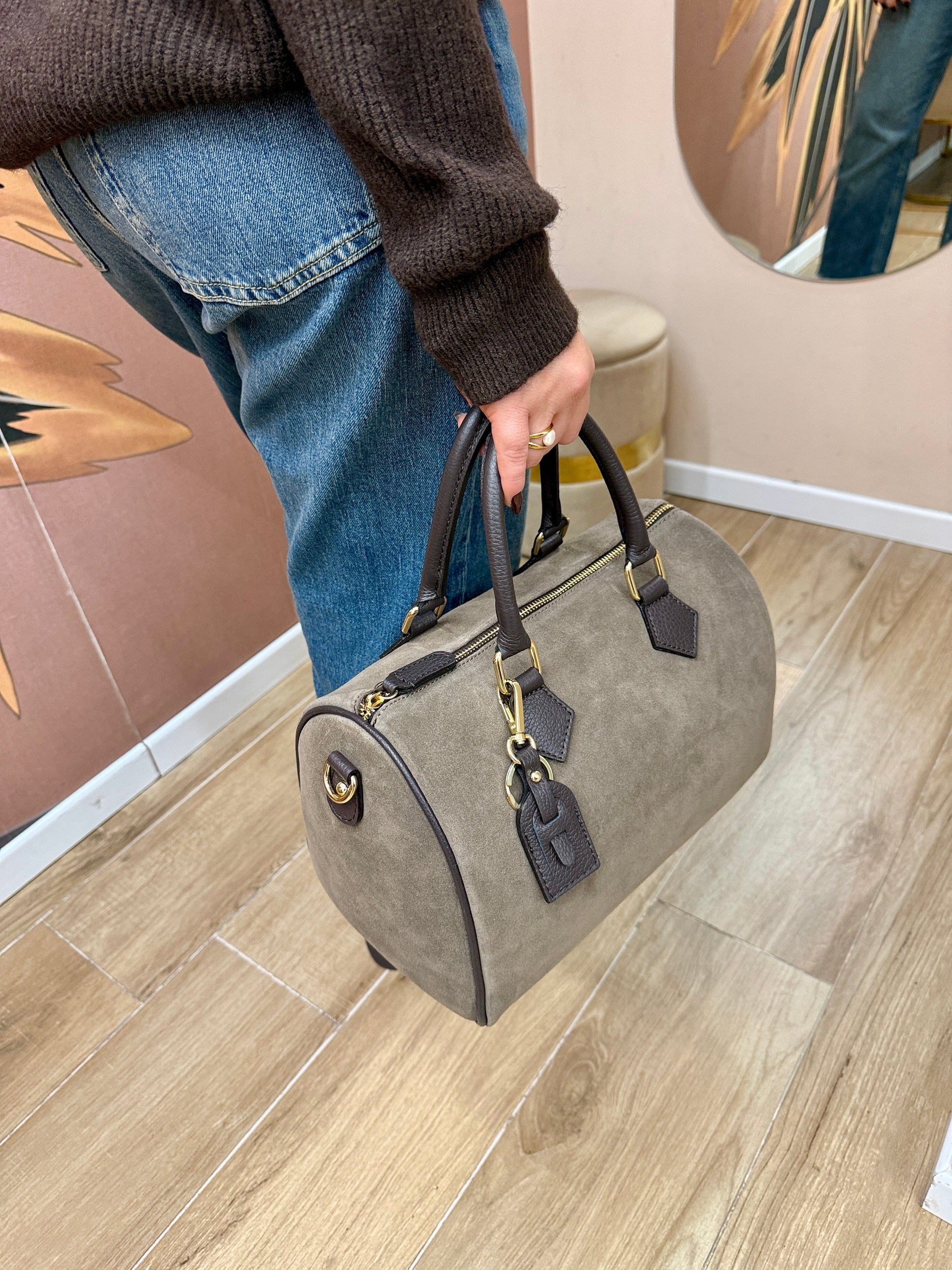 Bauletto medio in camoscio - TORTORA