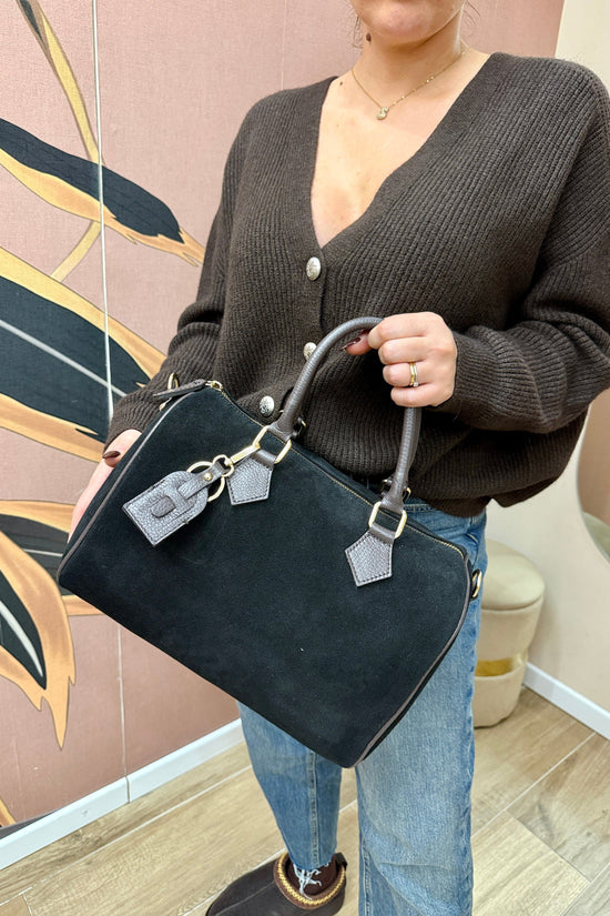 Bauletto medio in camoscio - NERO