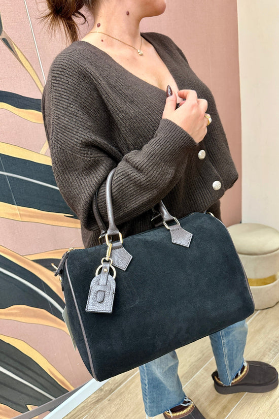 Bauletto medio in camoscio - NERO